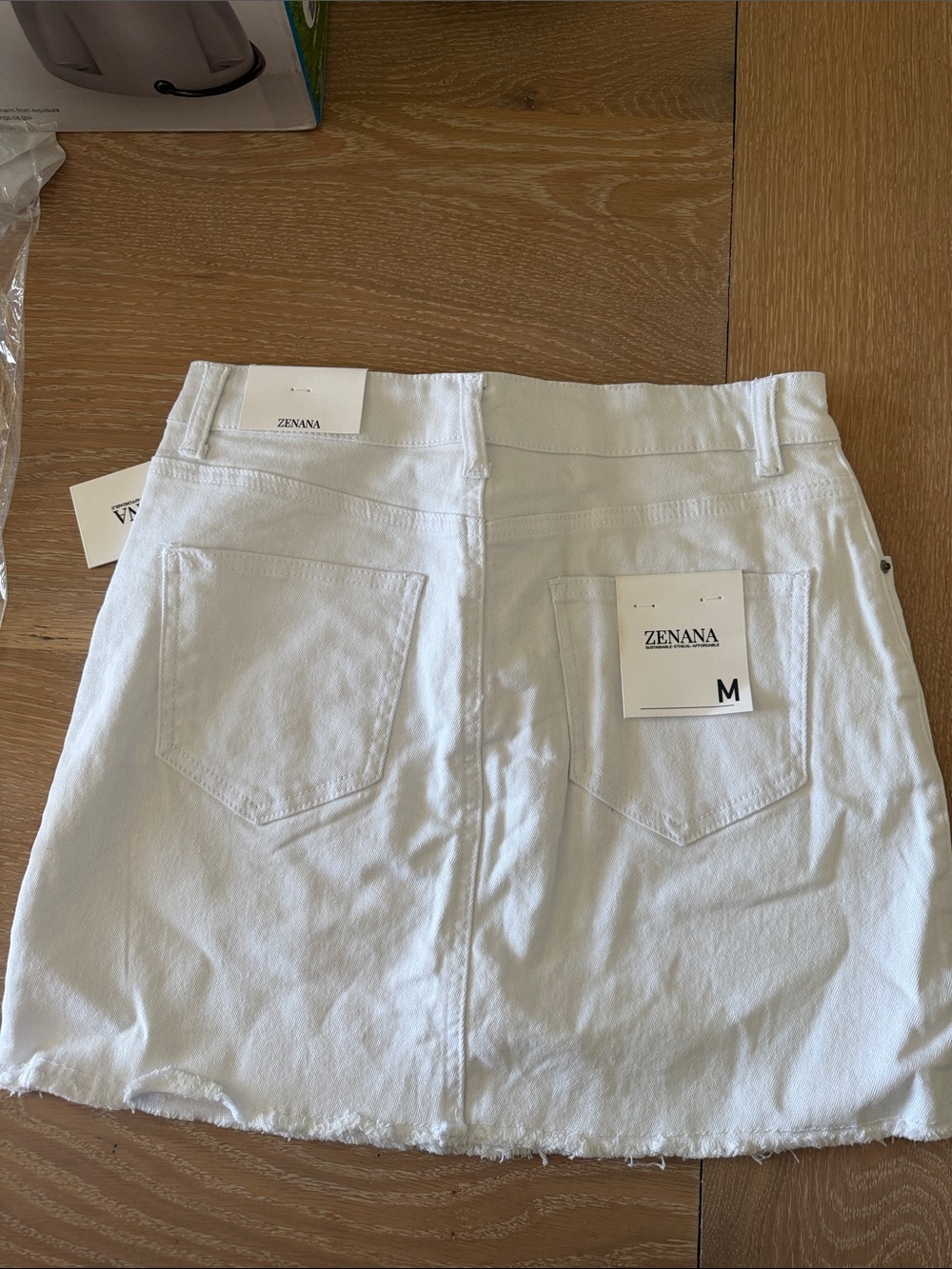 Zenana White Denim Mini Skirt with Frayed Hem - Picture 2 of 5